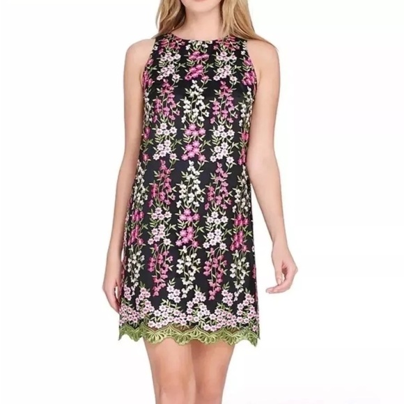 TAHARI ASL Embroidered Floral Shift Dress Size 16 - Picture 1 of 11